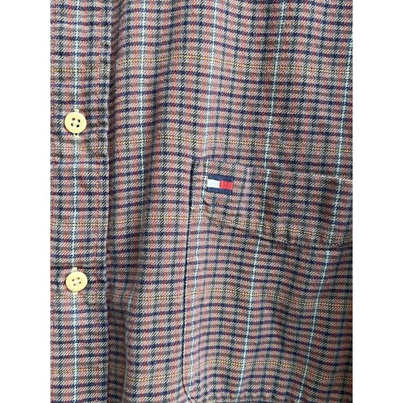 VTG 90s Tommy Hilfiger Button Down Shirt Mens XXL Red Blue Plaid Long Sleeve Y2K - Picture 3 of 8
